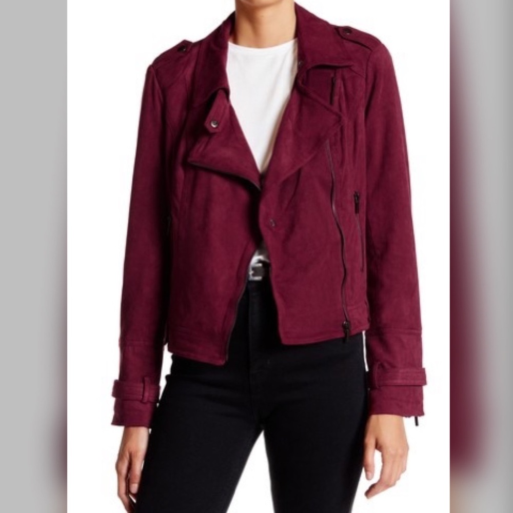 BLANC NOIR FAUX SUEDE MOTO JACKET